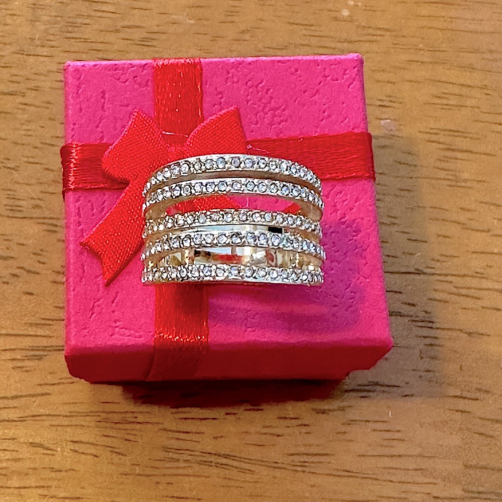 Gold tone band with white rhinestones- size 5 1/2